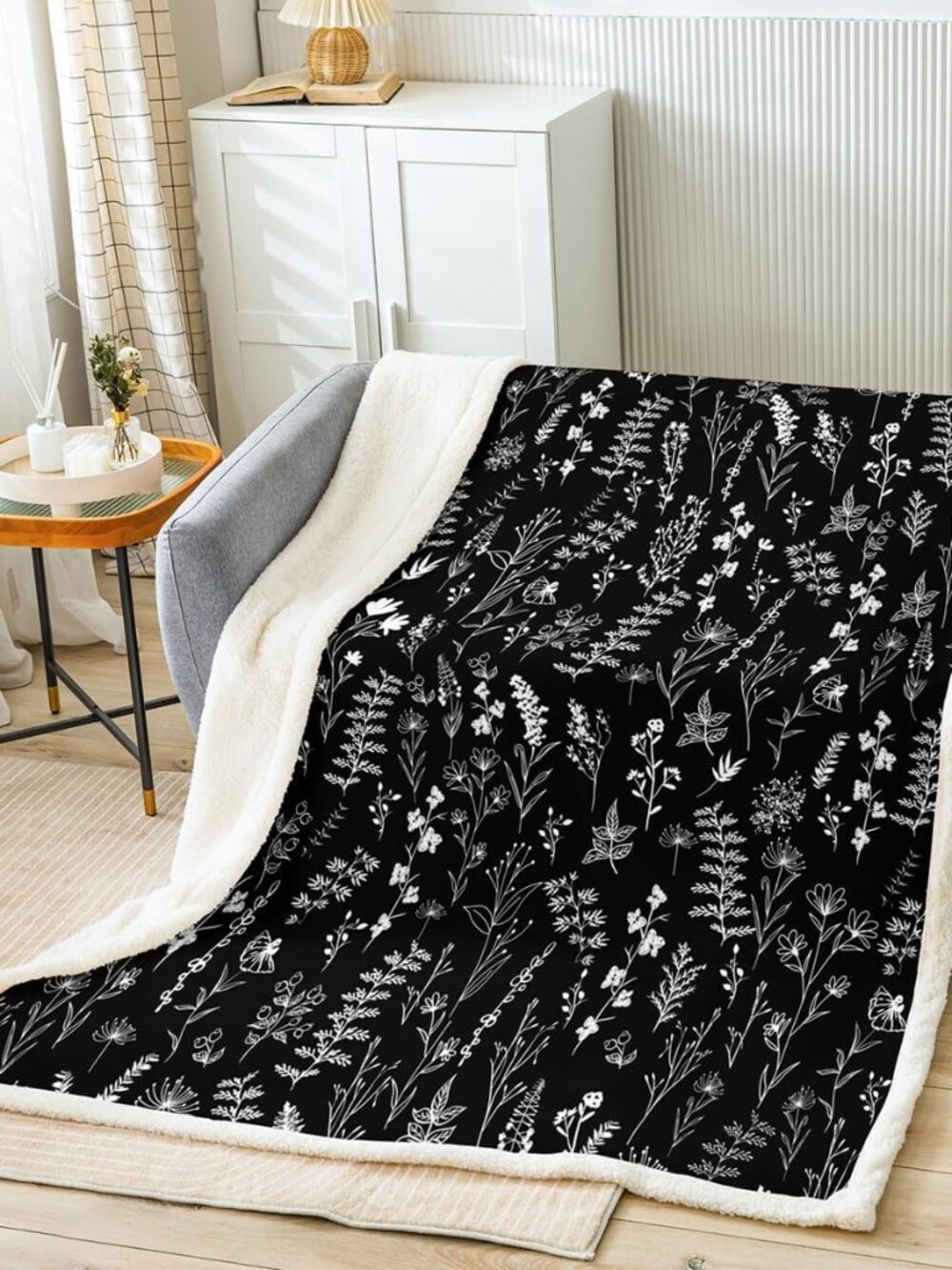 Vintage Printed Sherpa Blanket Cute Floral Fleece Throw Blanket for Kids Teen Wo